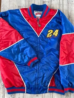 Vintage Nutmeg Jeff Gordon satin bomber jacket red blue size XL